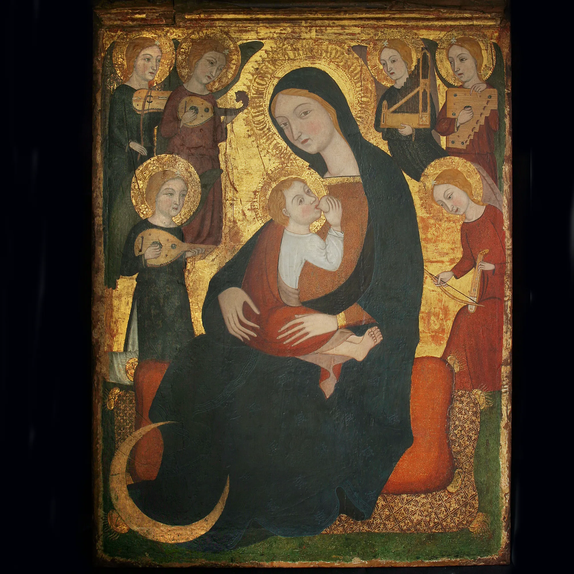 La Vierge allaitant l’Enfant Jésus, Attribué au Père Baro, dit le maître d’Elne (peintre actif au XIVe siècle), Elne, cathédrale Sainte-Eulalie et-Sainte-Julie d’Elne, Musée du cloître 